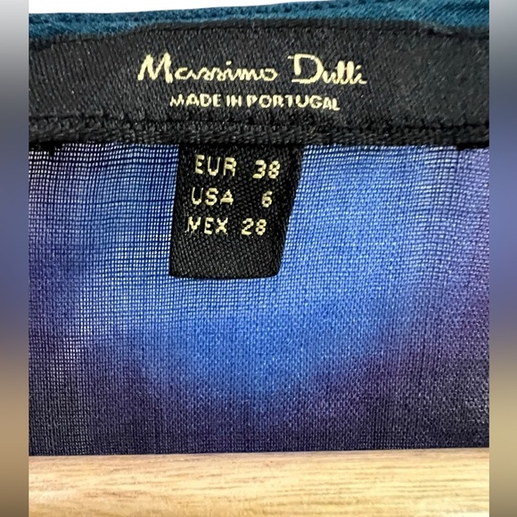 Massimo Dutti Size 6 Blue Watercolor Print V-Neck Tunic Artsy, Quiet Luxury - Picture 3 of 11